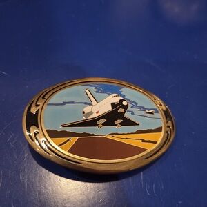 Vintage NAP 1986 NASA Space Shuttle Landing Solid Brass Enamel Belt Buckle